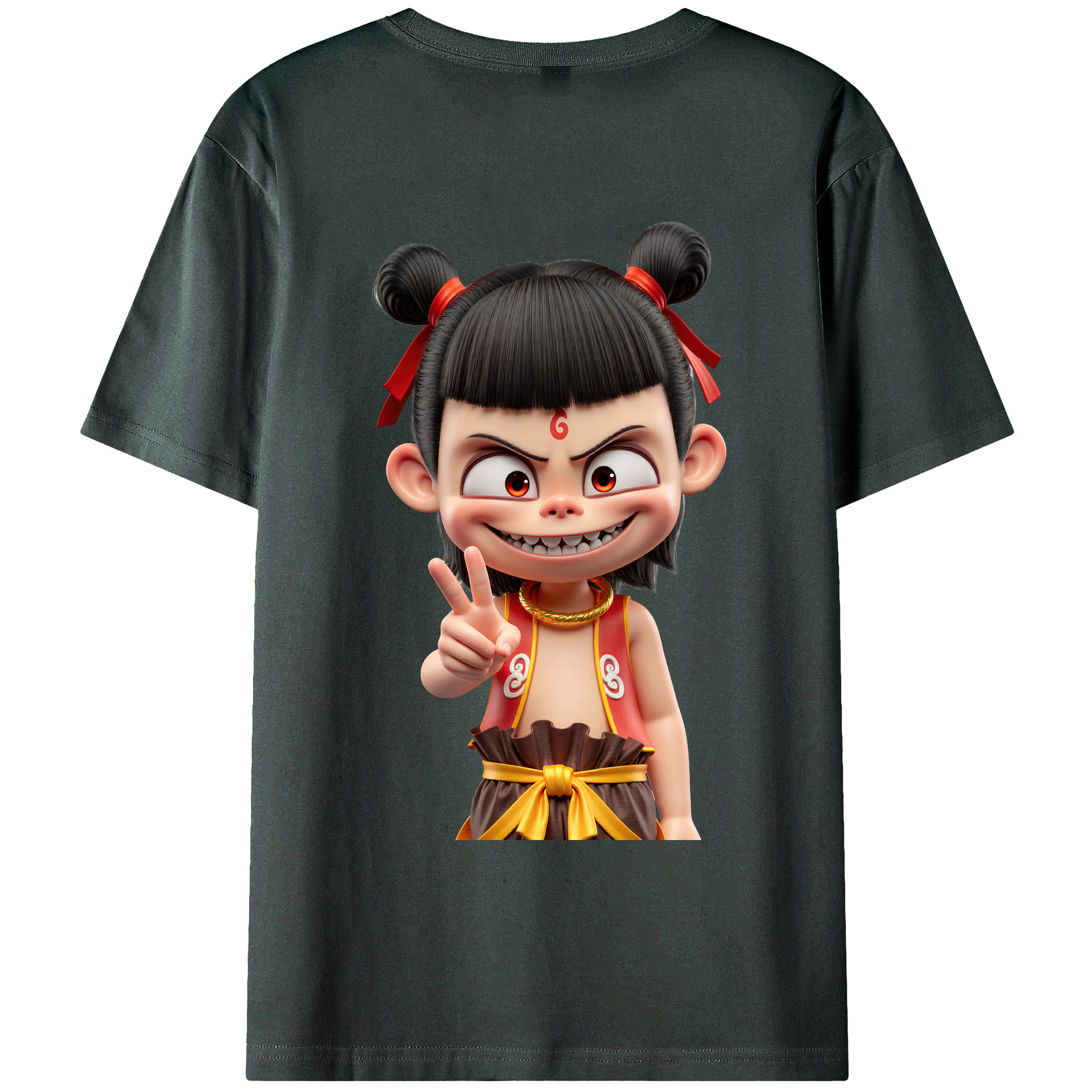 （画像用） Ne Zha 2 ナタ 魔童の大暴れ 綿100％ メンズ半袖Tシャツ（バックプリント） 通気性